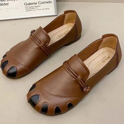 Soft Leather Women's Shoes, Flat-bottomed Single Shoes, Tendon Soft-soled Mother Shoes, Peas Shoes, Lazy Shoes