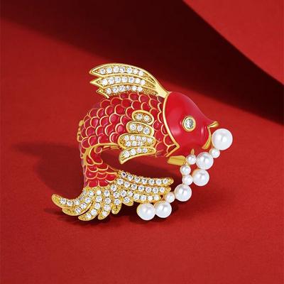 Lucky Koi Brooch High-End Women'S Fish Pearl Brooch Guochao Creative Personality Carp Pin