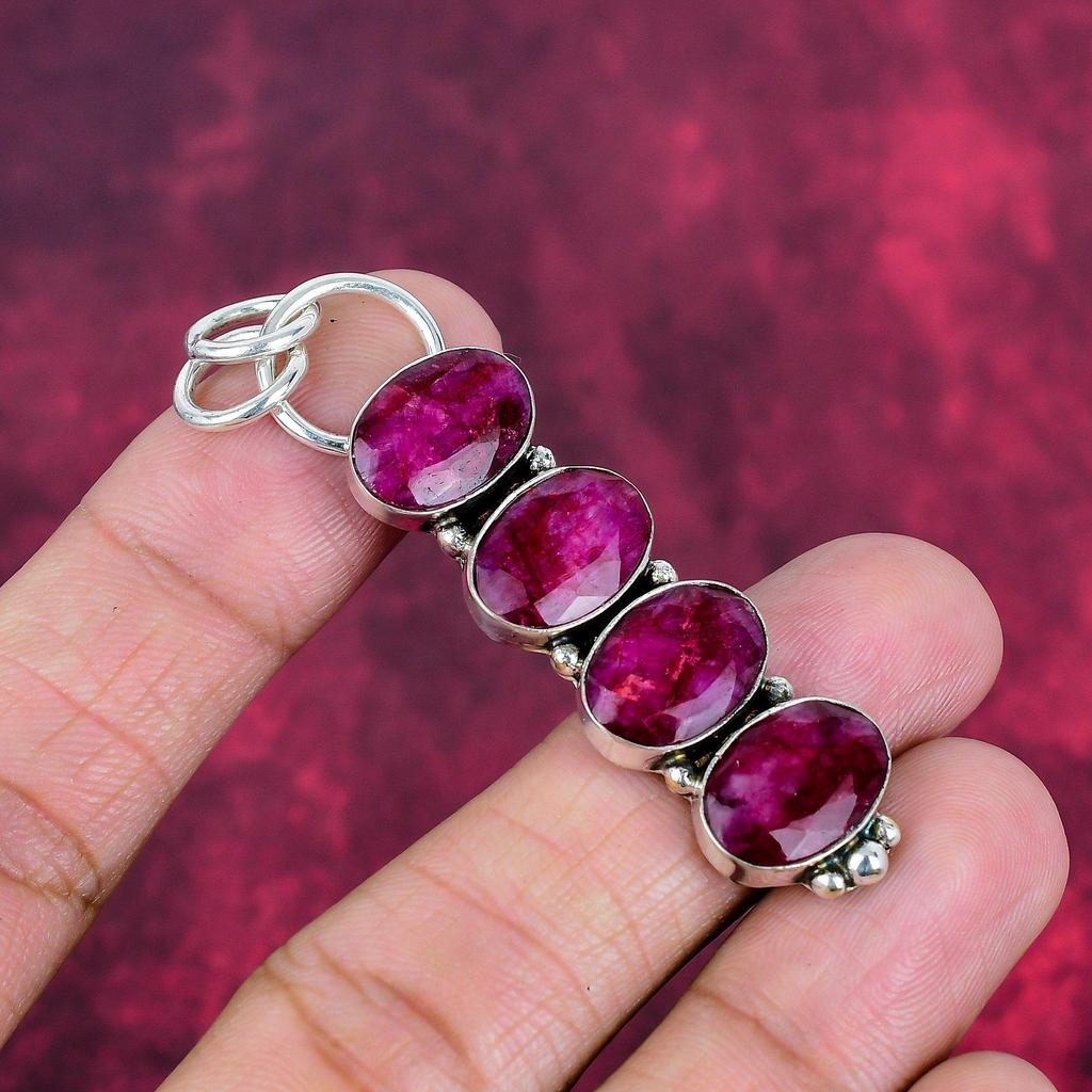 Ruby anheng edelstenssmykker, 925 solid sterlingsølv håndlaget anheng, smykker i siste design