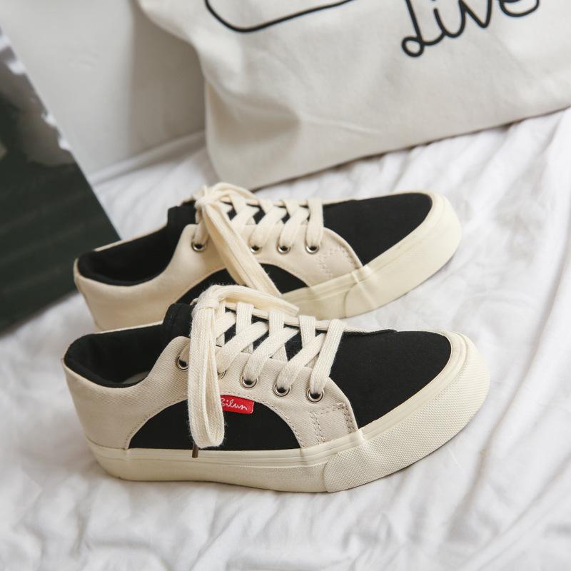 Jiaben nové plátěné boty dámské retro béžové korejská verze studentské streetové ins board boty