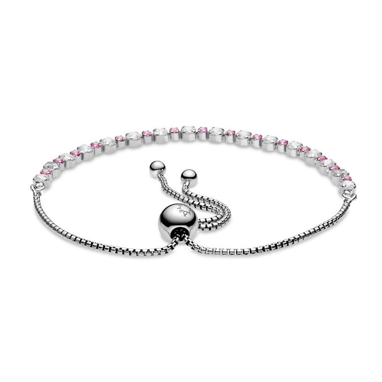 Pandora Transparent Shiny Sliding Clasp Bracelet Women bracelets Silver Pink 598517C02 Box,23