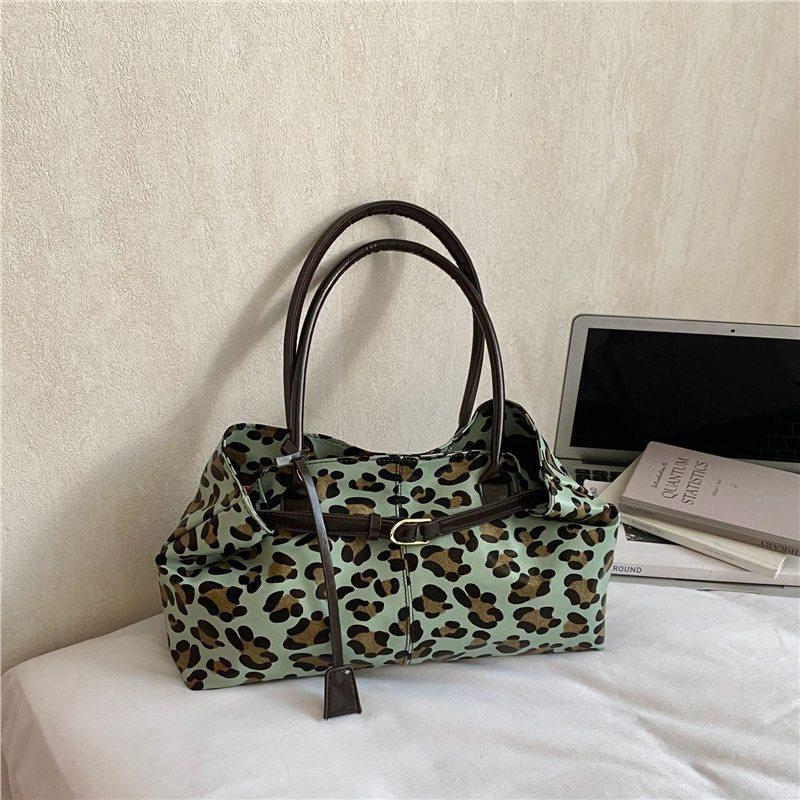 Vintage Leopard Print Magnetic Snap Tote Bag Simple Rectangular Soft Leather Large-capacity Shoulder Bag Adjustable Underarm Bag