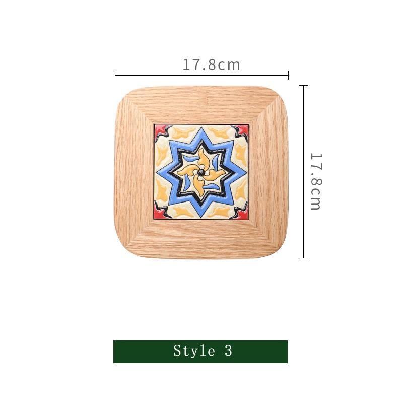 

HeMu Oak tiles wooden plate mat pot mat creative solid wood insulation mat dining table light luxury anti-scalding pad place mat L