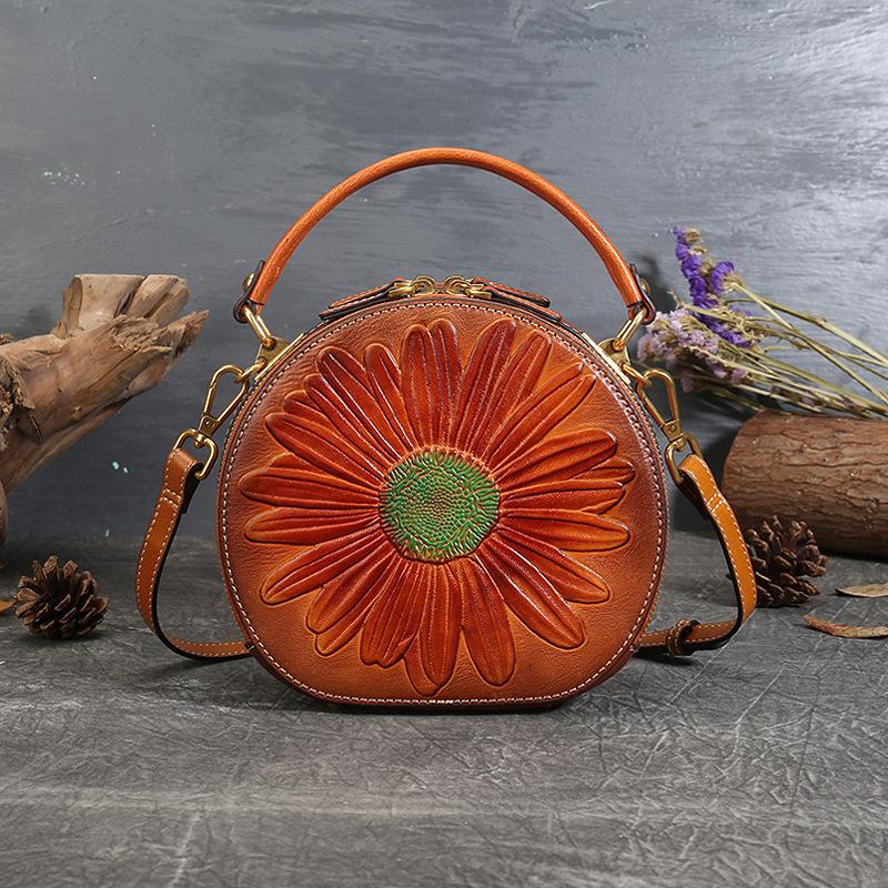 

Niche Genuine Leather Women s Bag, New Women s Handbag, Retro Chinese Style Small Round Toe Bag, Layered Cowhide Shoulder Bag, Crossbody Bag коричневий