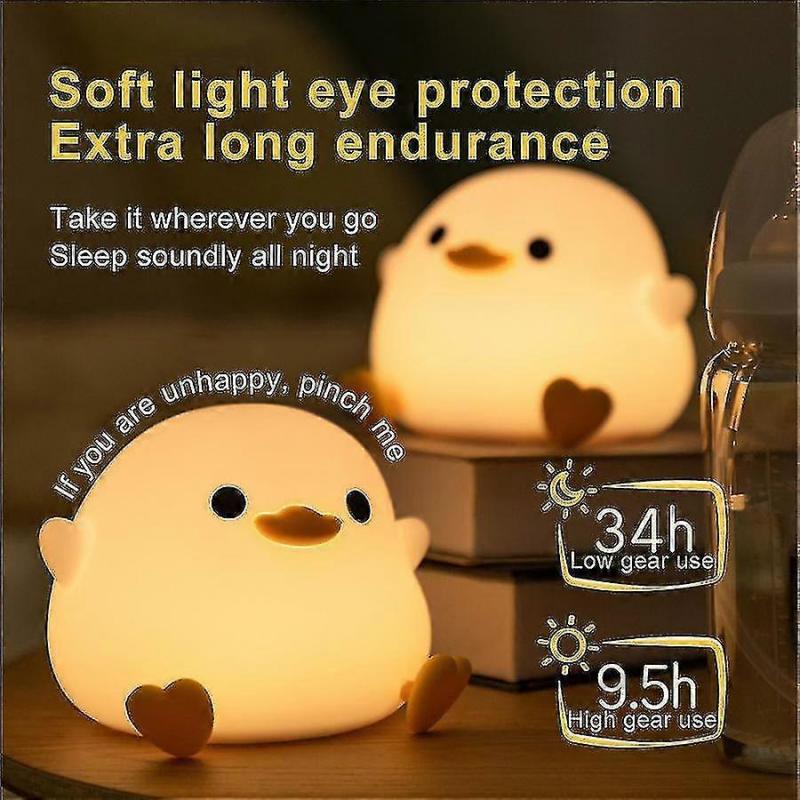 Cute Bean Duck Led Night Light, Rechargeable Cartoon Silicone Bedroom Light, Touch Sensor Timing Bedside Lamp For Kids Gift