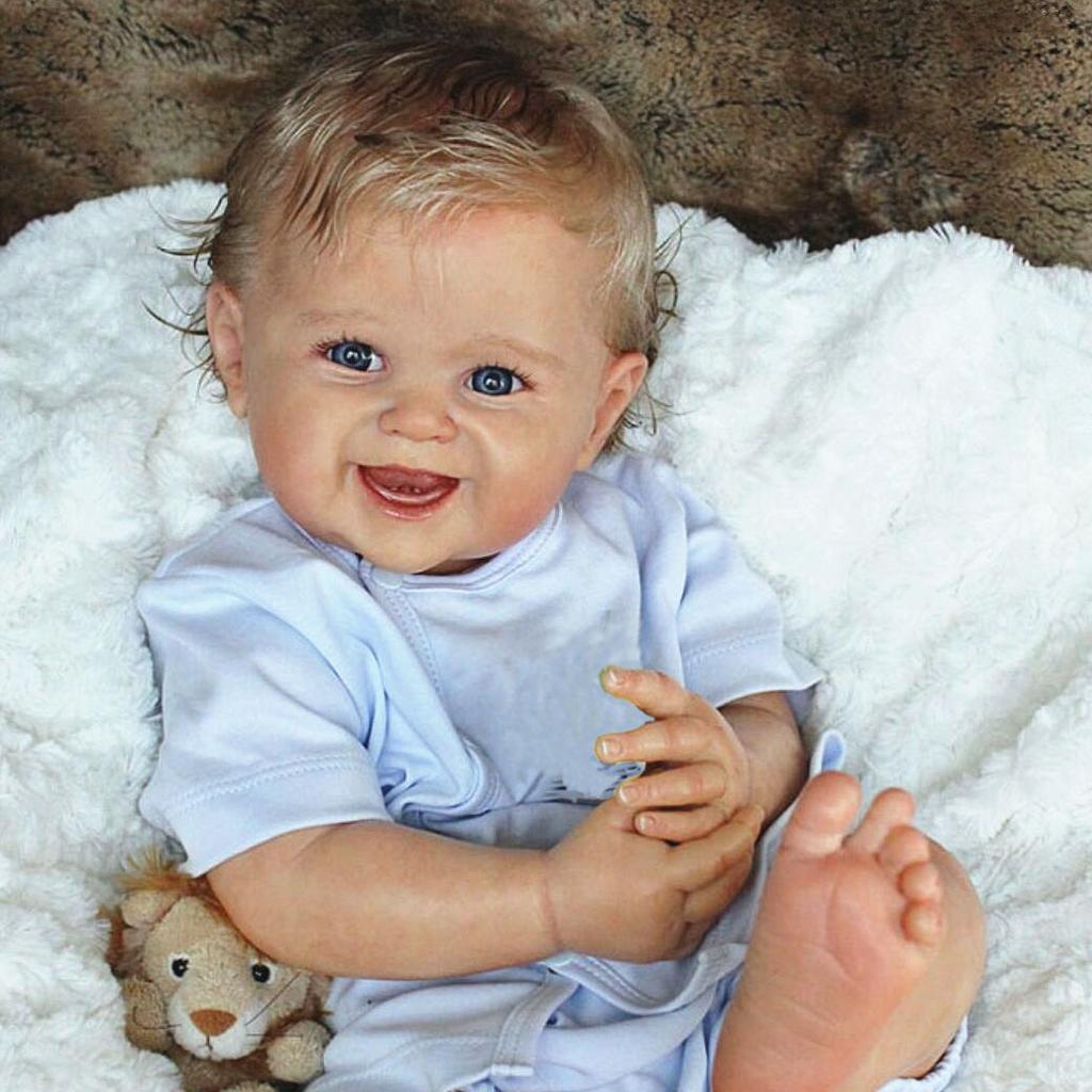 BZDOLL 22inch Realistic Reborn Doll with 3D-paint Skin & Vascular Vein 55cm Newborn Baby Boy Soft Vinyl Limb Soft Cloth Body Smiling Toddler Toy