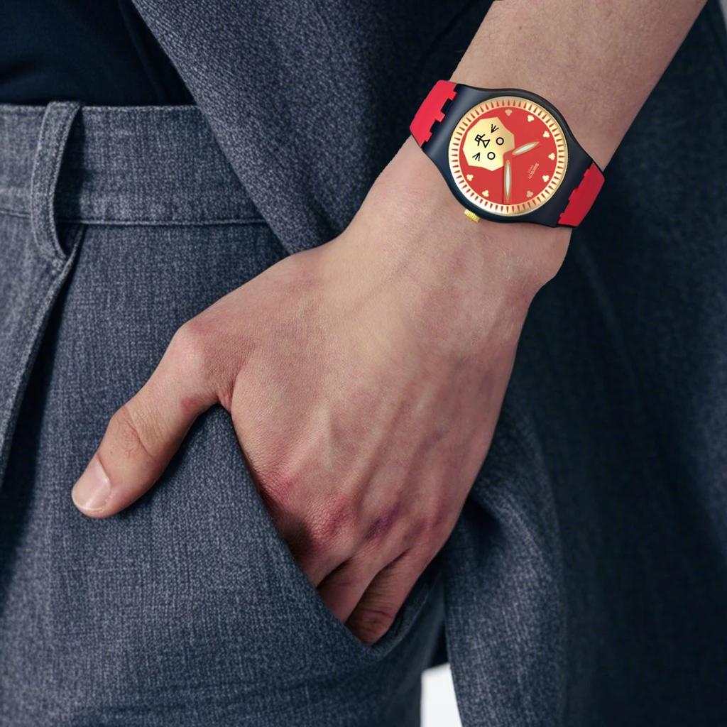 Swatch Quartz Movement 30 Meters Water Resistant Watch 41 Mm Red Dial Plant Ceramic Case Silicone Strap Unisex watches SO32Z107