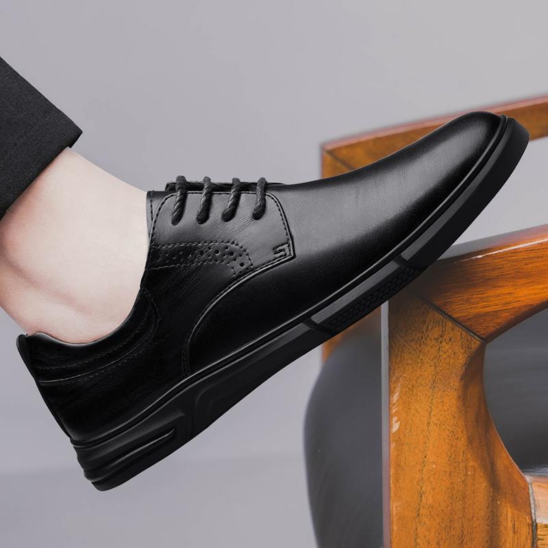 Fashion 2024 Mens Dress Leather Shoes Slip on genuine Leather Mens Casual lace up Oxford Shoes Business Male Footwear Pointed Toe Shoes