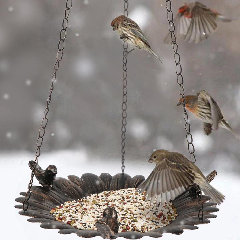 Sunflower Shape Hanging Bird Feeder Iron Vintage Waterproof Wild Bird Food Tray Large Bird Feeders For Outdoor Garden Patio