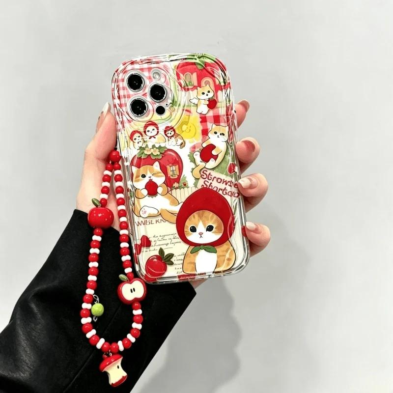 Cat Red Apple Fruit Chain Case For RENO 14 15 PRO 15F 14F13F 12F 11f 11 10 12 13 OPPO A6X A2 A3 A5 A6 Pro A3X A18 A17 Cover