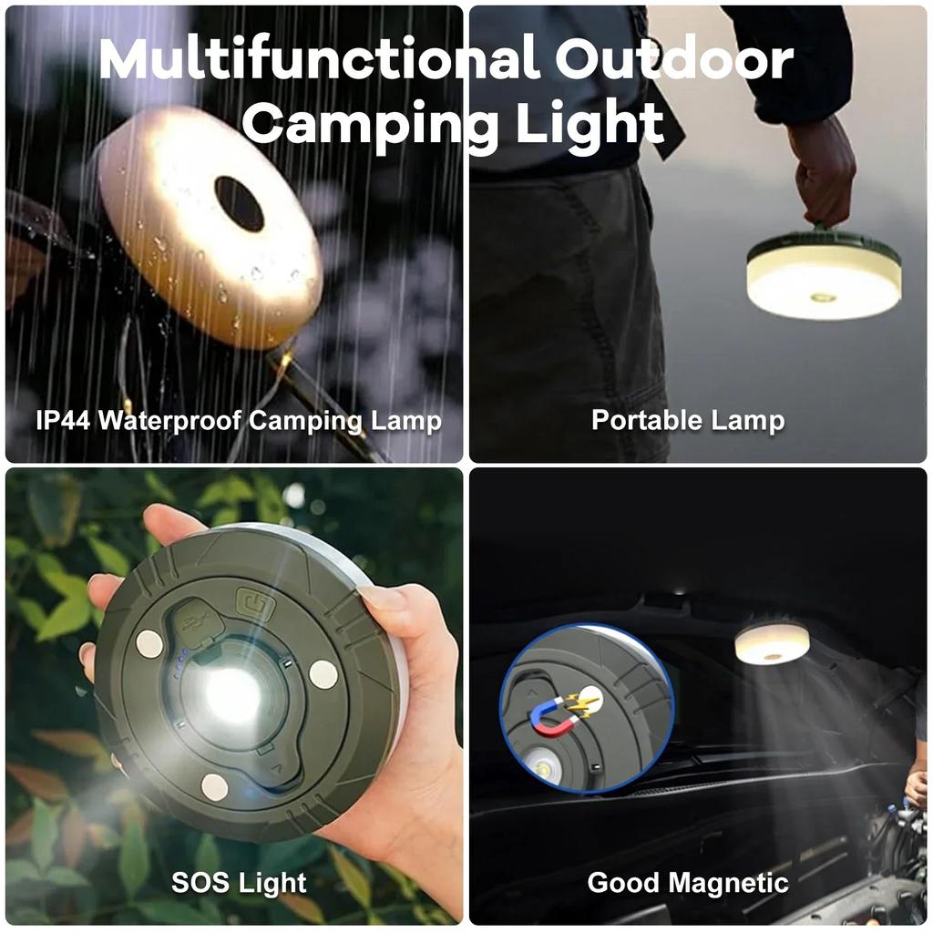 Multifunctional 4 In 1 Design Camping Light String USB Rechargeable Outdoor Tent Decor Light XTE LED Flashlight with Magnet Hook