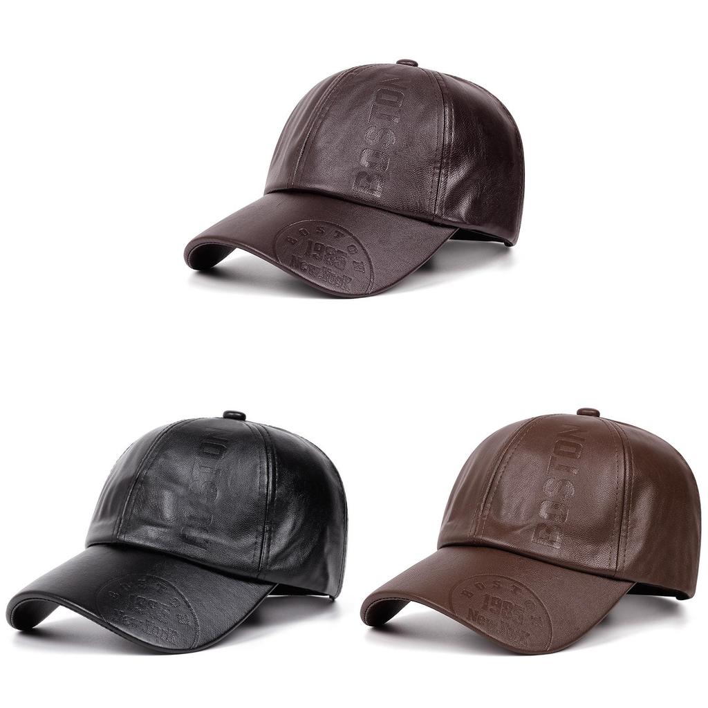 Pu Leather Baseball Cap With Embossed Design For Autumn Winter Outdoor Men