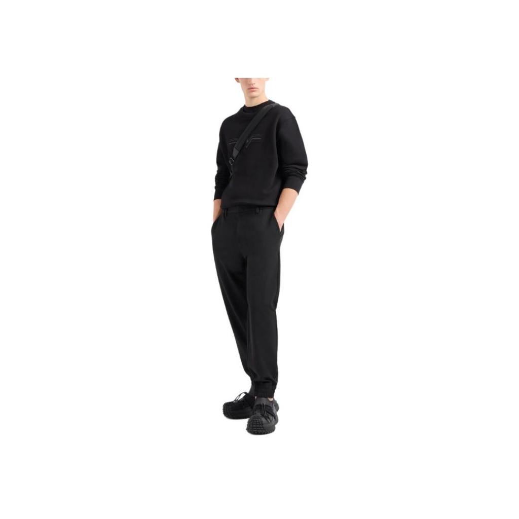 Emporio Armani Ss24 Solid Color Logo Embroidered Crew Neck Long Sleeve Sweatshirt Men sweatshirt Black 3D1M75-1JWPZ-0999