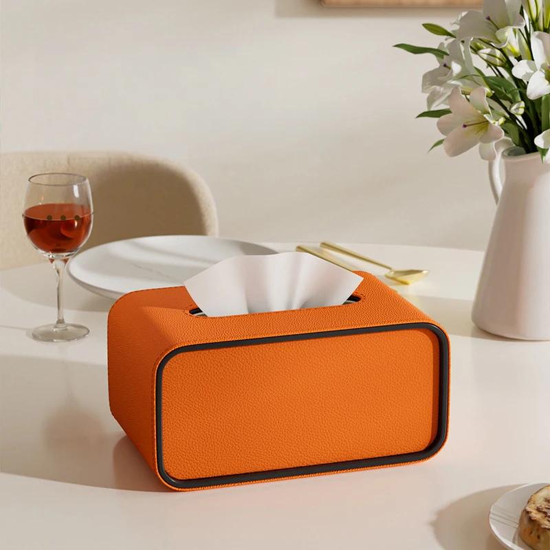 High-End Leather Paper Box Light Luxury Tissue Box Bathroom Living Room Bedroom Desktop Creative Oval Napkin Storage Box