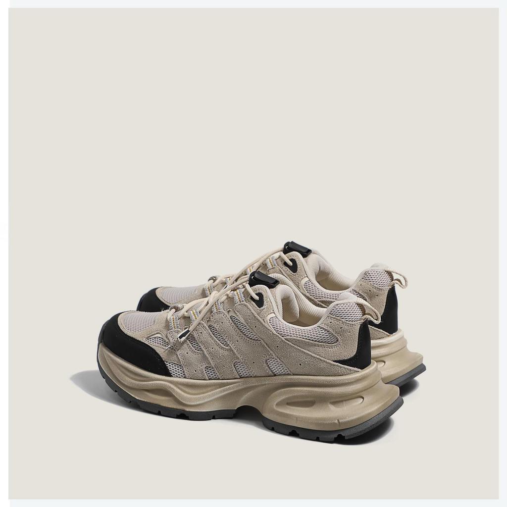 Leather Mesh Dad Shoes Women's Autumn New Ins Tide Fishbone Thick Bottom Leisure Sports Breathable Cortez