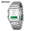 Sanda Retro Business Men's Electronic Watch with Steel Band - Trendy, Thin, and Fashionable.