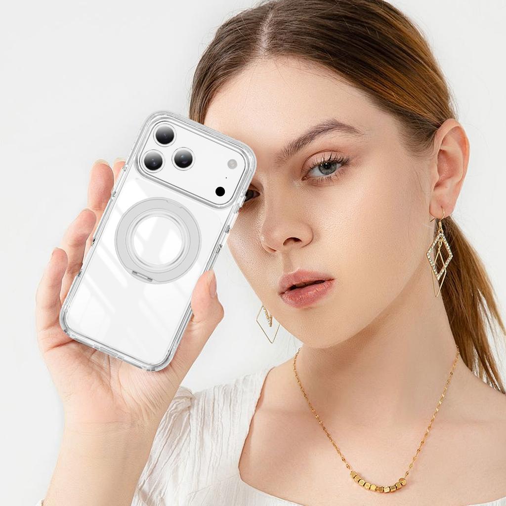 Crystal Clear Magnetic Case With 360 Rotating Kickstand Airbag Shockproof 3D Color Strip For iPhone 12 To 17 Pro Max Wireless Charging