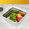 Large 304 Stainless Steel Colander with Lid - Square Vegetable Washing and Oil Draining Basin