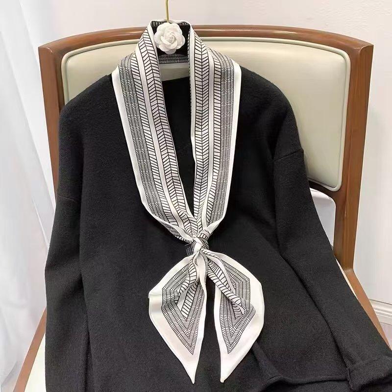 Fashion Print Hair Ribbon Scarf Women Neck Tie Bag Scarfs Satin Silk Skinny Headscarves Ladies Foulard Floral Bands New