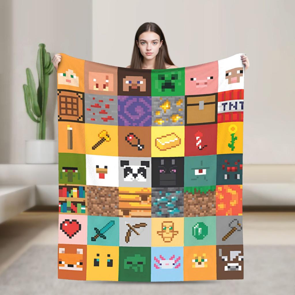 Pig Pixel Game Blanket Quality Warm Soft  Throw Blanket Winter Picnic Couch Chair Sofa Bed Novelty Bedspread