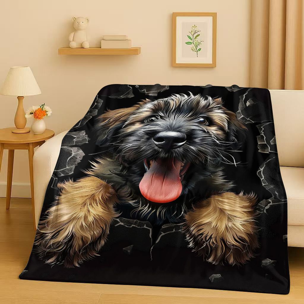 2026 New Breaking Wall 3D Illusion Dog Puppy Flannel Blanket,Ultra Soft Warm Plush Throw for Home Bedroom Bed Sofa Cover Gift