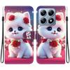 Handmade PU Leather Flip Case for Xiaomi 14T / Xiaomi 14T Pro Anti-Slip Shockproof Cover with Wrist Strap & Heart/Rose Cat Designs
