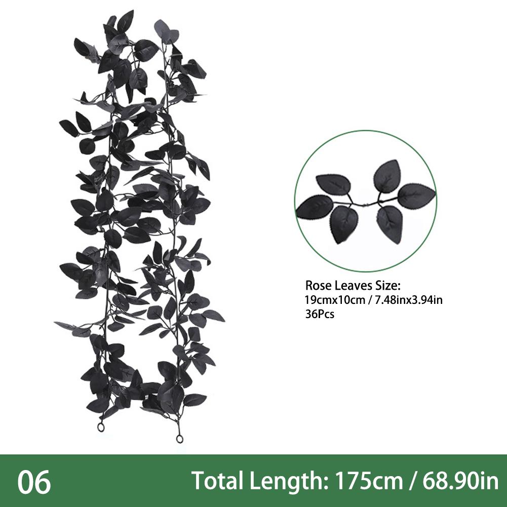 Artificial Black Rose Vine Lifelike Simulated Rattan Fake Leaves Gothic Halloween Garland Home Party Scene Halloween Decorations
