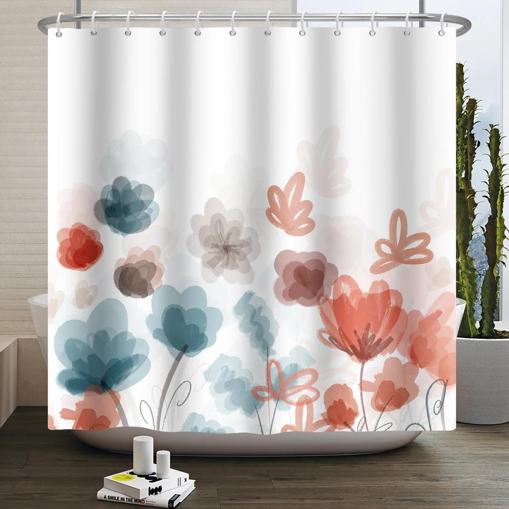 Watercolor Floral Shower Curtain for Bathroom Spring Elegant Flower Printed Bath Curtain Botanical Wildflower Bathroom Decor