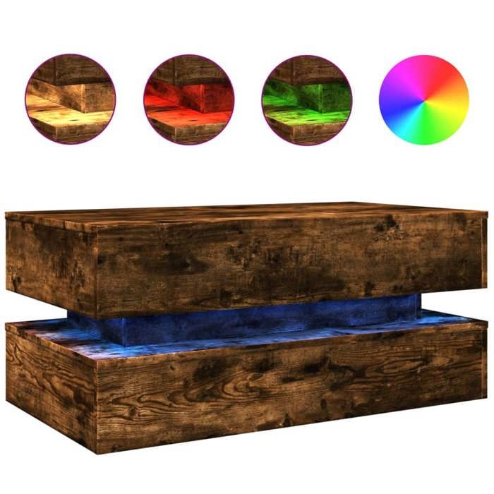 VidaXL Table Basse avec Lumières LED, Table d'Appoint, Bout de Canapé, Meuble de Salon Salle de Séjour, Moderne, Chêne Fumé 839865