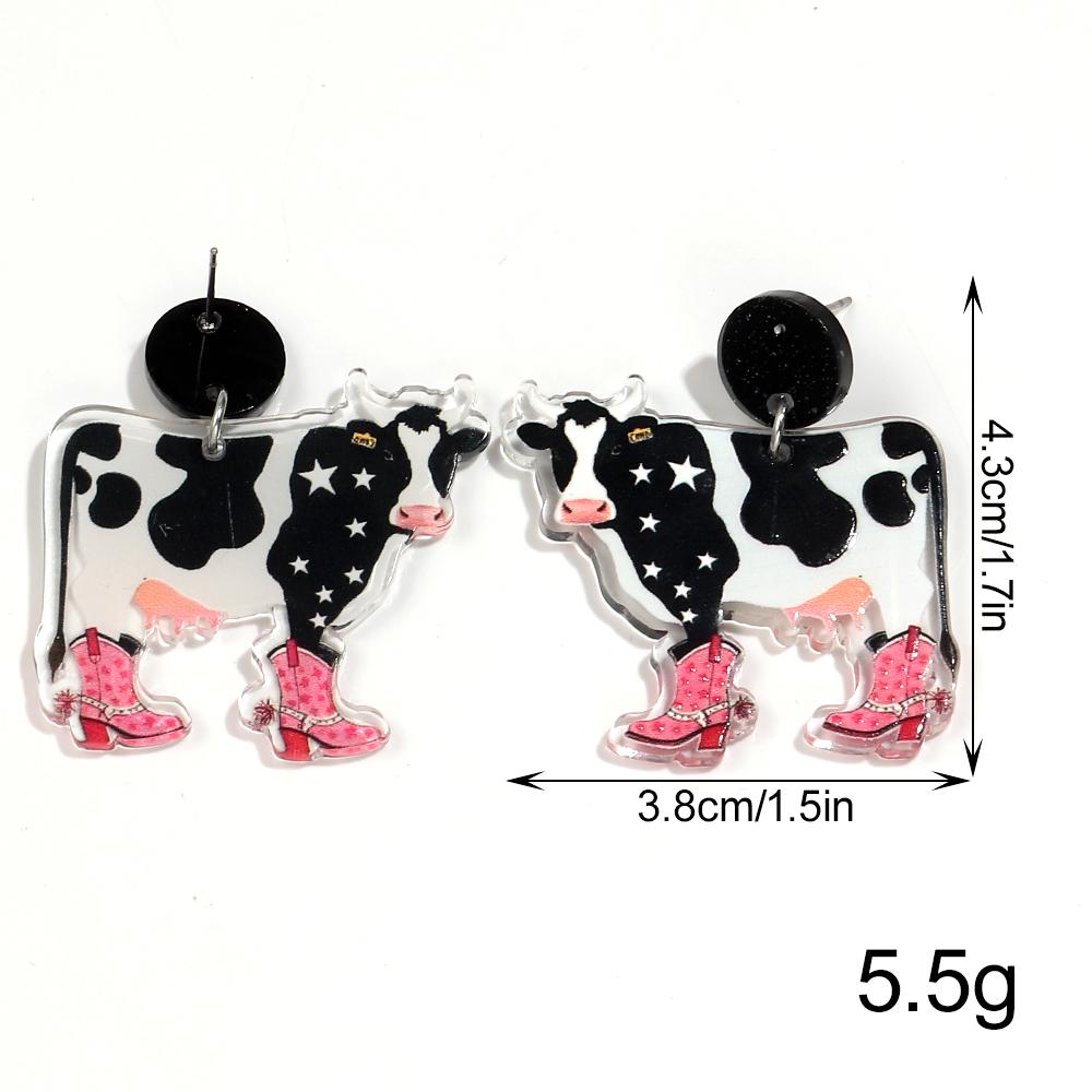 Cute Flower Cow Acrylic Print Earrings for Women Girls New Cartoon Hat Boot Cattle Animals Drop Earring Lovely Jewelry Gifts