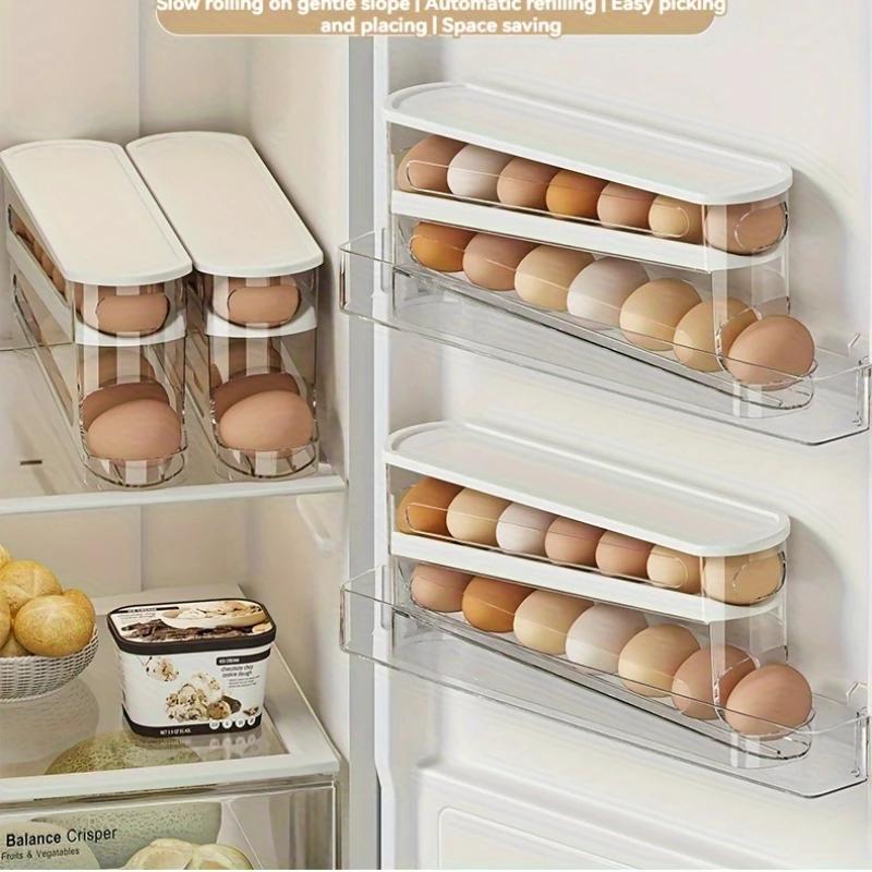 Space-Saving Rolling Egg Storage Box for Refrigerator Side Door - Durable Plastic, Battery-Free, Essential Kitchen Accessory