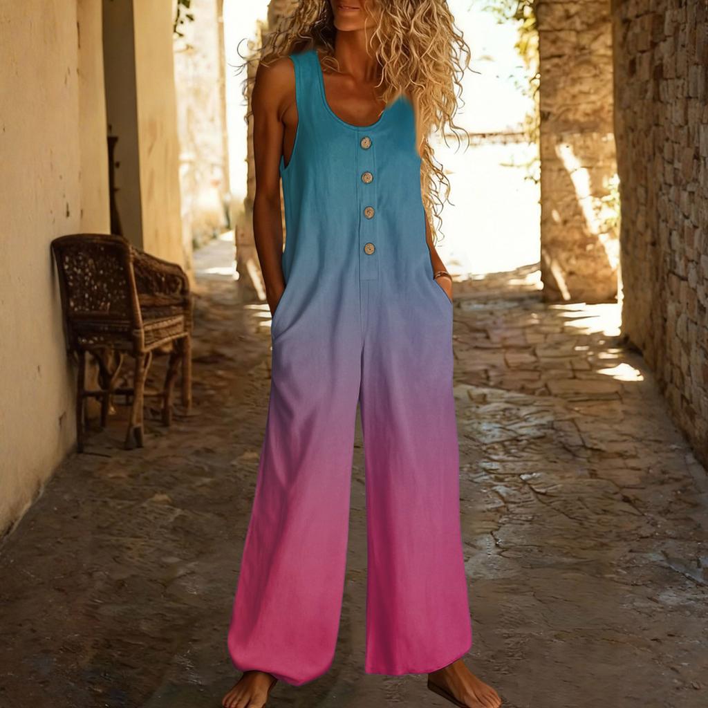 Lässiger ärmelloser lockerer Jumpsuit mit Taschen und verstellbaren Trägern für Damen (lange Länge).