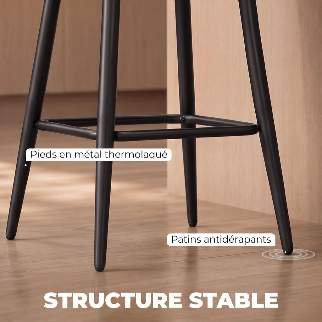Bar Stools, Set of 2, Chenille Upholstered, 67 cm High, Backrest and Footrest, Grey