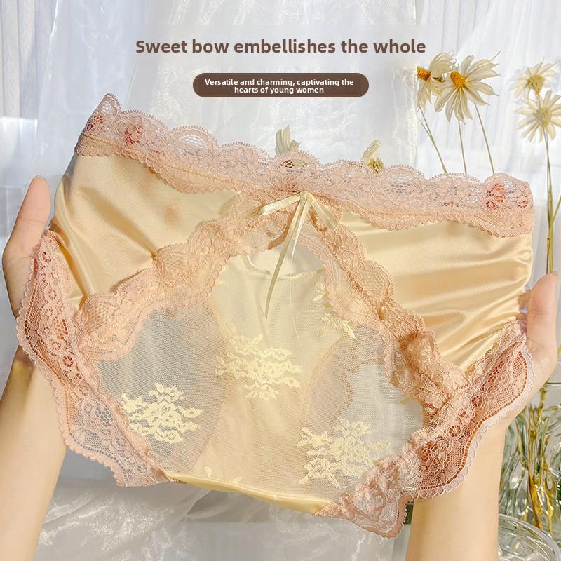 Lady Summer Sexy Pure Desire Sweet Lace Clash Color Stitching Mesh Gauze Comfortable Briefs