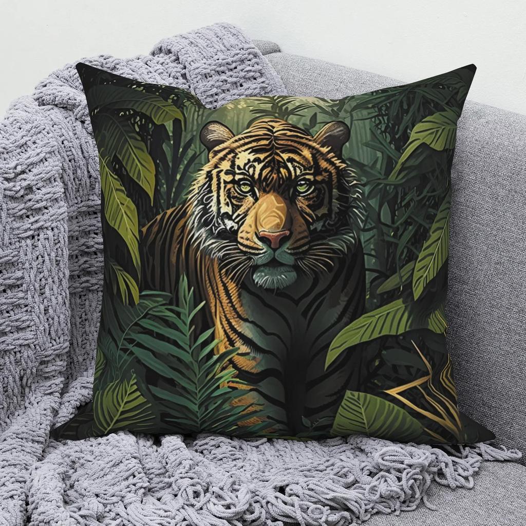 Jungle Tiger Pillowcase Bedroom Home Decoration Living Room Sofa Cushion Cover Car Office Seat Lumbar Cushion Cover