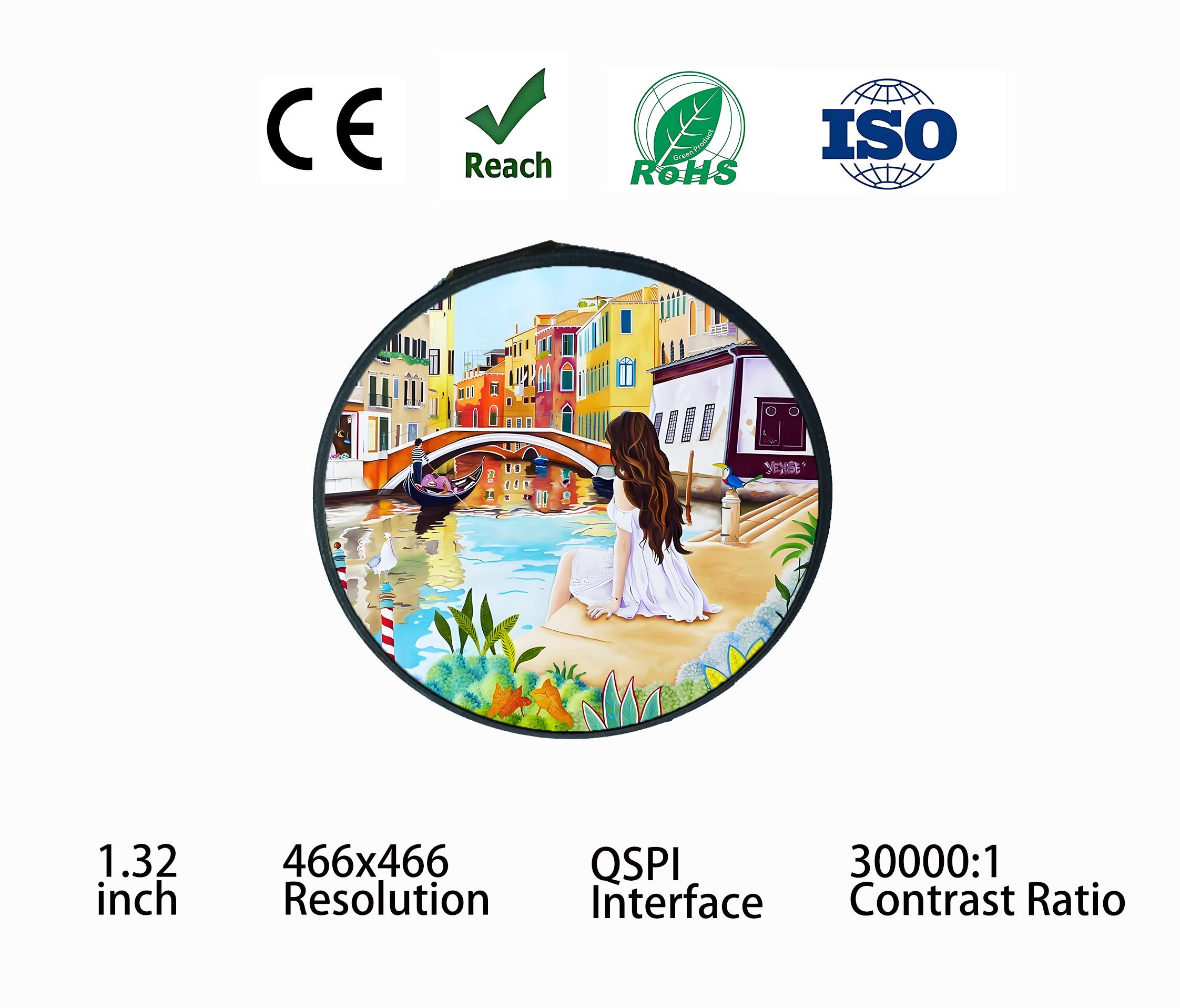 1.32inch Round AMOLED Touch Display Module 466x466 High Resolution QSPI Interface LCD Module for Smart Watch Wearable Devices LX132C2490CTP01
