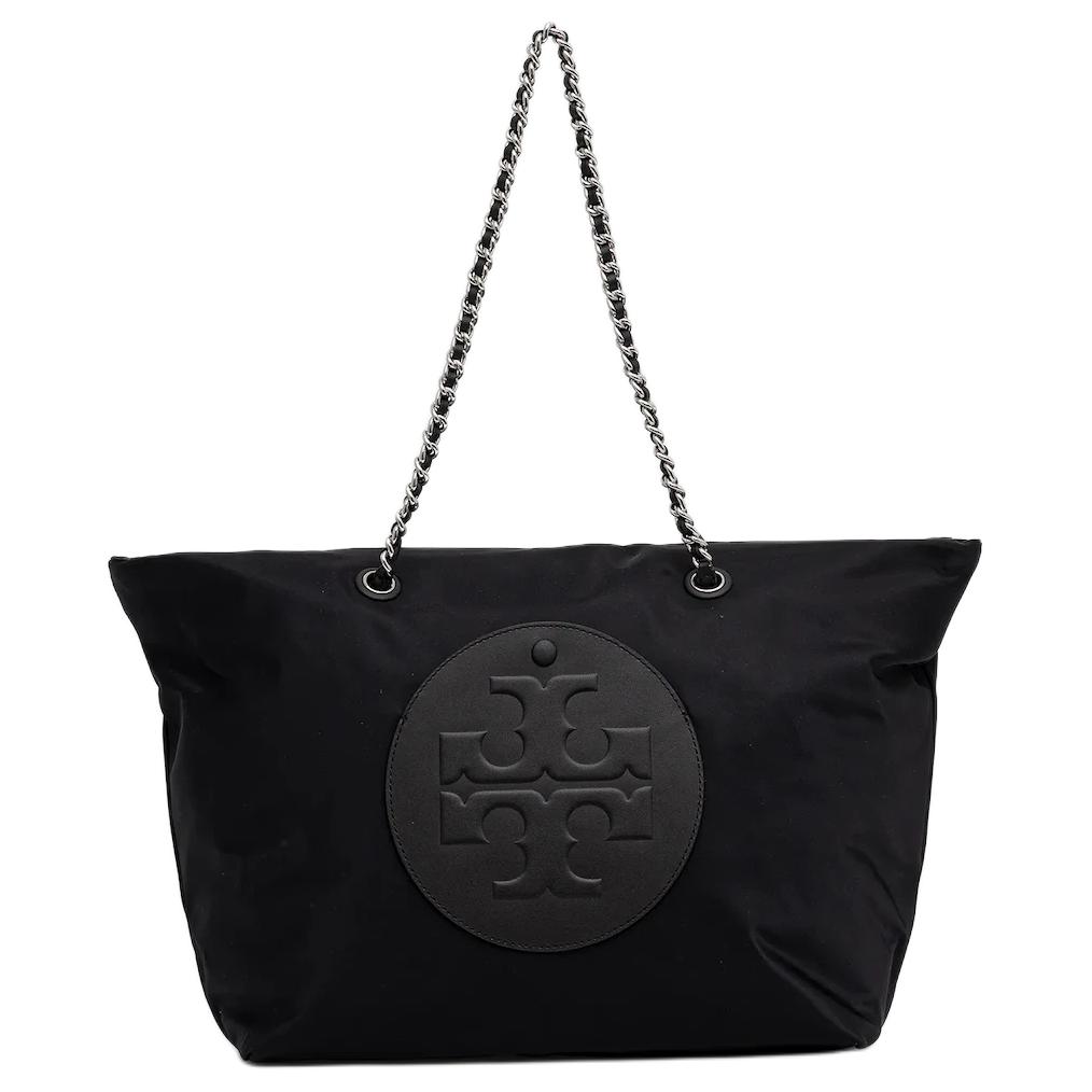 

Tory Burch Ella Logo Leather Woven Chain Strap Tote Bag Women tote Black 171639-001 Basic Set (Bag+Dust Bag)