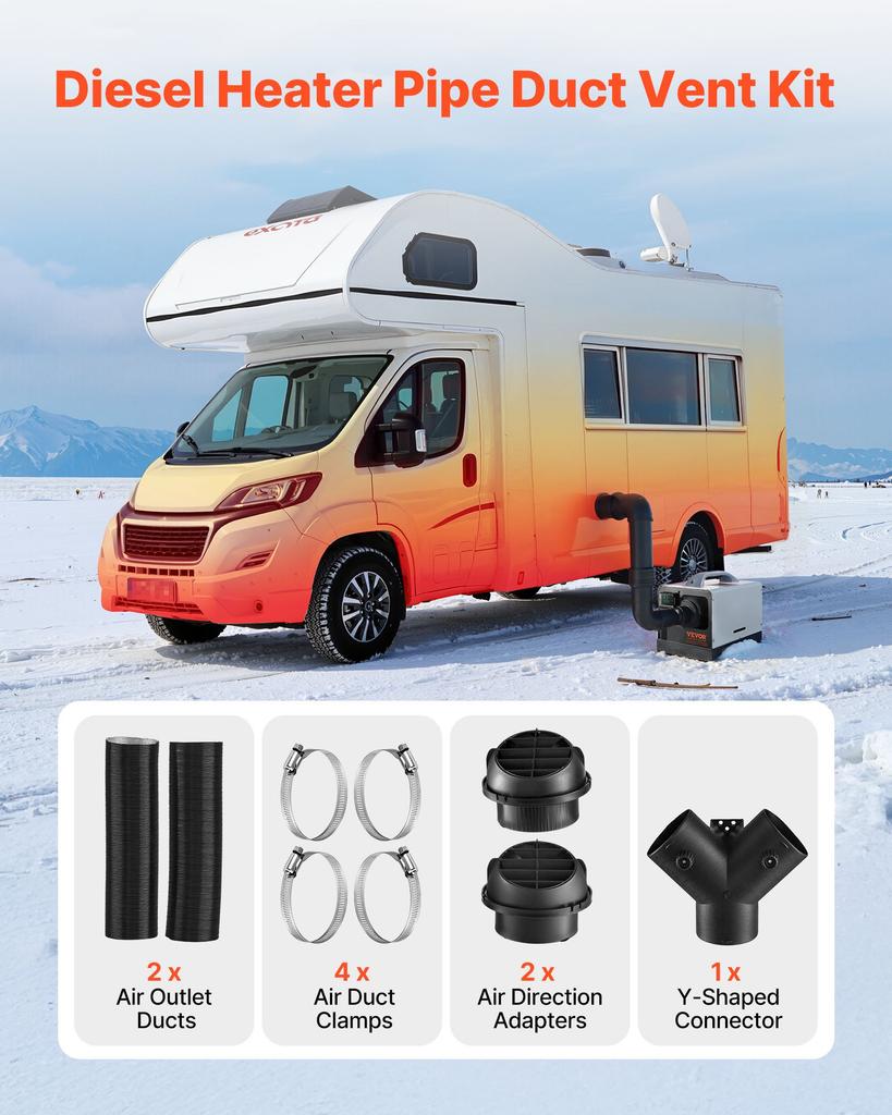 VEVOR Diesel Heater Pipe Duct Vent Kit, 75mm Heater Pipe Warm Air Outlet Vent Set with Y-Shaped Connector & Air Duct Clamps