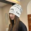 1 PC thin oversized knitted chic pile cap casual printed loose letter fashionable hat 55-59cm