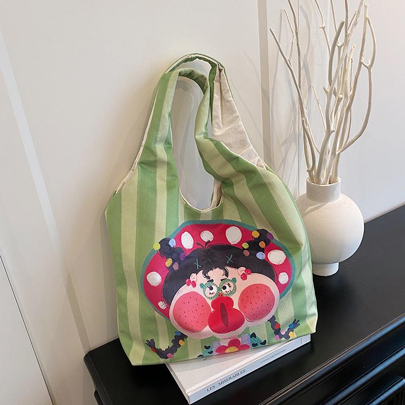 Hand-Painted Cartoon Shoulder Bag: Eco-Friendly Large Capacity for Women & Students