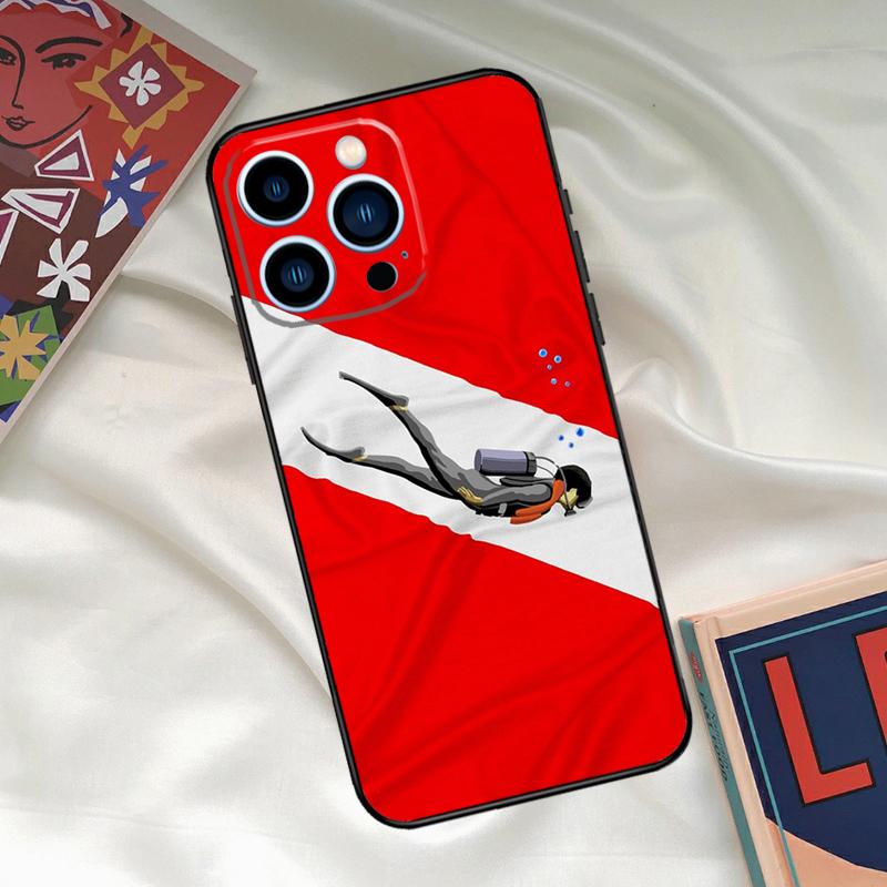 Diver Down Scuba Flag Phone Case For iPhone 16 15 14 12 11 13 17 Pro Max 15 16 Plus 13 Mini 16e 17 Air Funda Cover