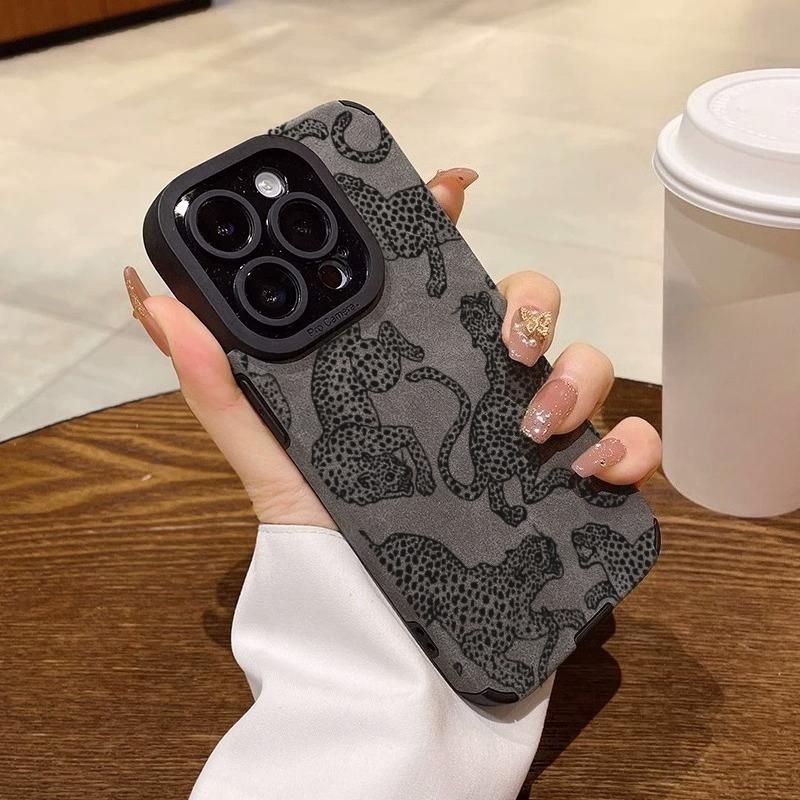 

Black Leopard Leather Silicone Phone Case For iPhone 17 16 Pro 15 14 13 12 11 Pro Max 16E Plus Air X XR XS Max Shockproof Cover iPhone XR