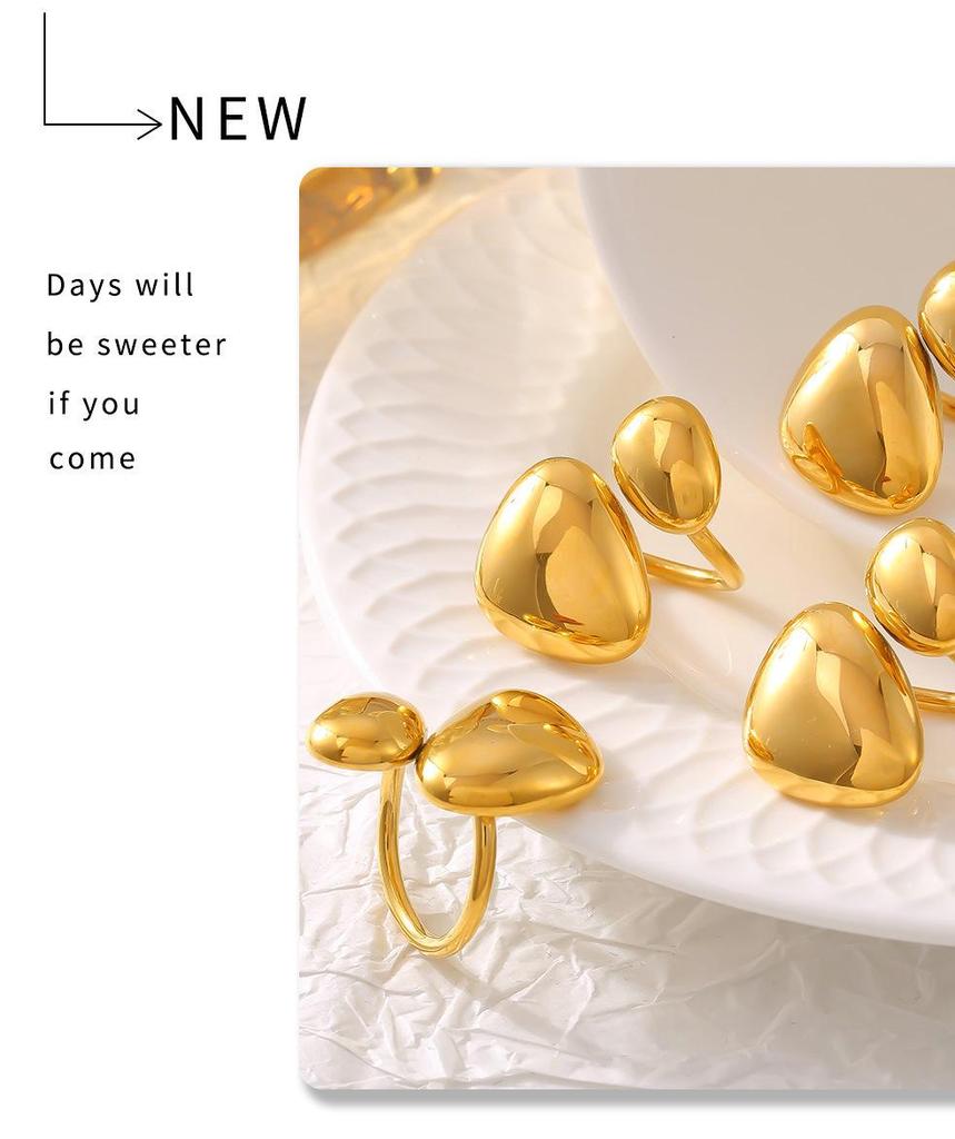 18K Gold Plated Geometric Irregular Glossy Stainless Steel Open Ring