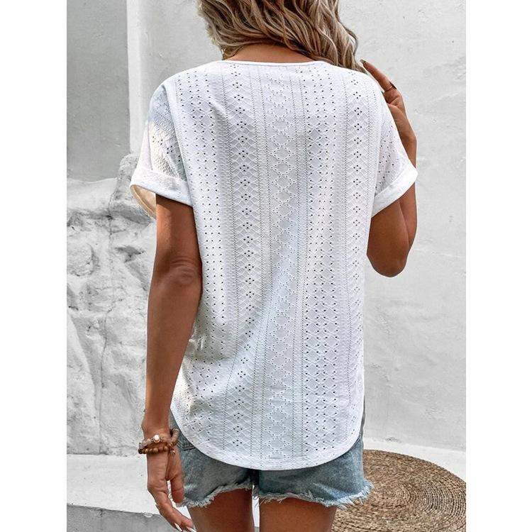 Women's Large Knitted Casual T-shirt Comfortable Loose Fit Round Neck Short Sleeve Tees for Plus Size Ladies
