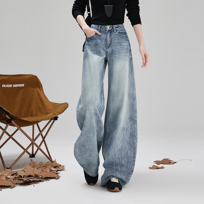 SOFSIL American Retro High-Waisted Wide-Leg Cotton Jeans