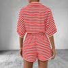 Summer Jumpsuit for Women's Casual Loose Comfortable Outfit Striped Batwing Sleeve Shirt Top+ Shorts Jumpsuit Woman