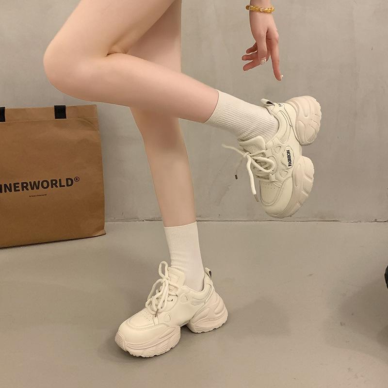 Popular muffin platform white shoes children's chic versatile height increase leisure sports dad shoes 2025 spring and summer new