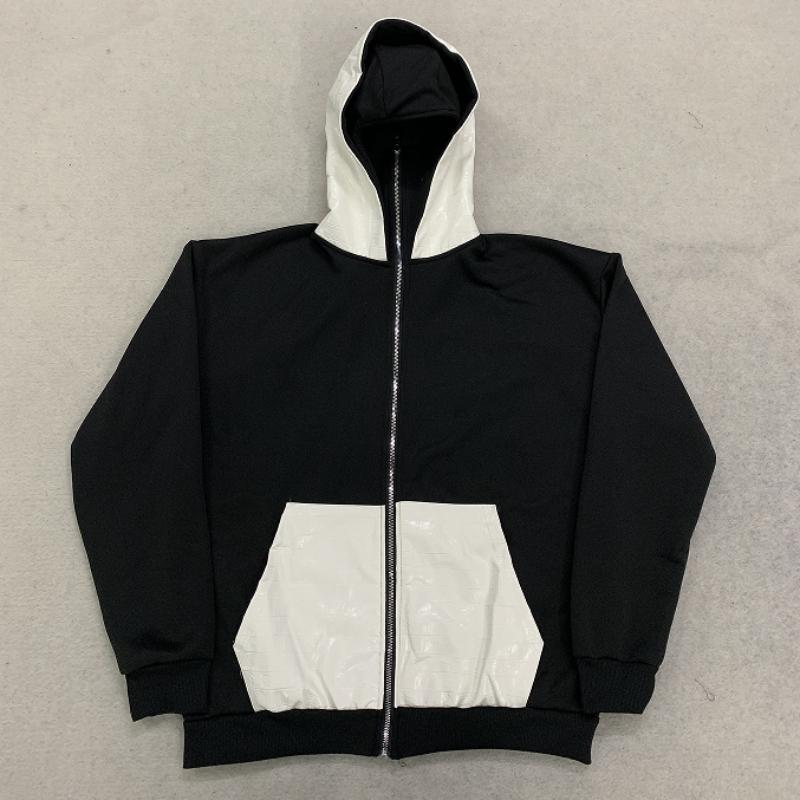 Hooded jacket, functional wind mask, hooded cardigan, black and white contrasting zipper sweatshirt