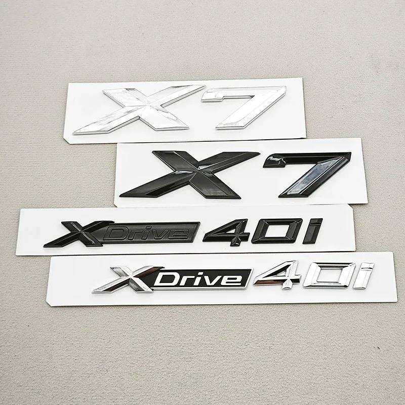 BMW X7 XDrive 40i 3D ABS Chrome Black Car Letters Logo Rear Trunk Badge Side Door Emblem Sticker Exterior Accessories for G07 Tm2