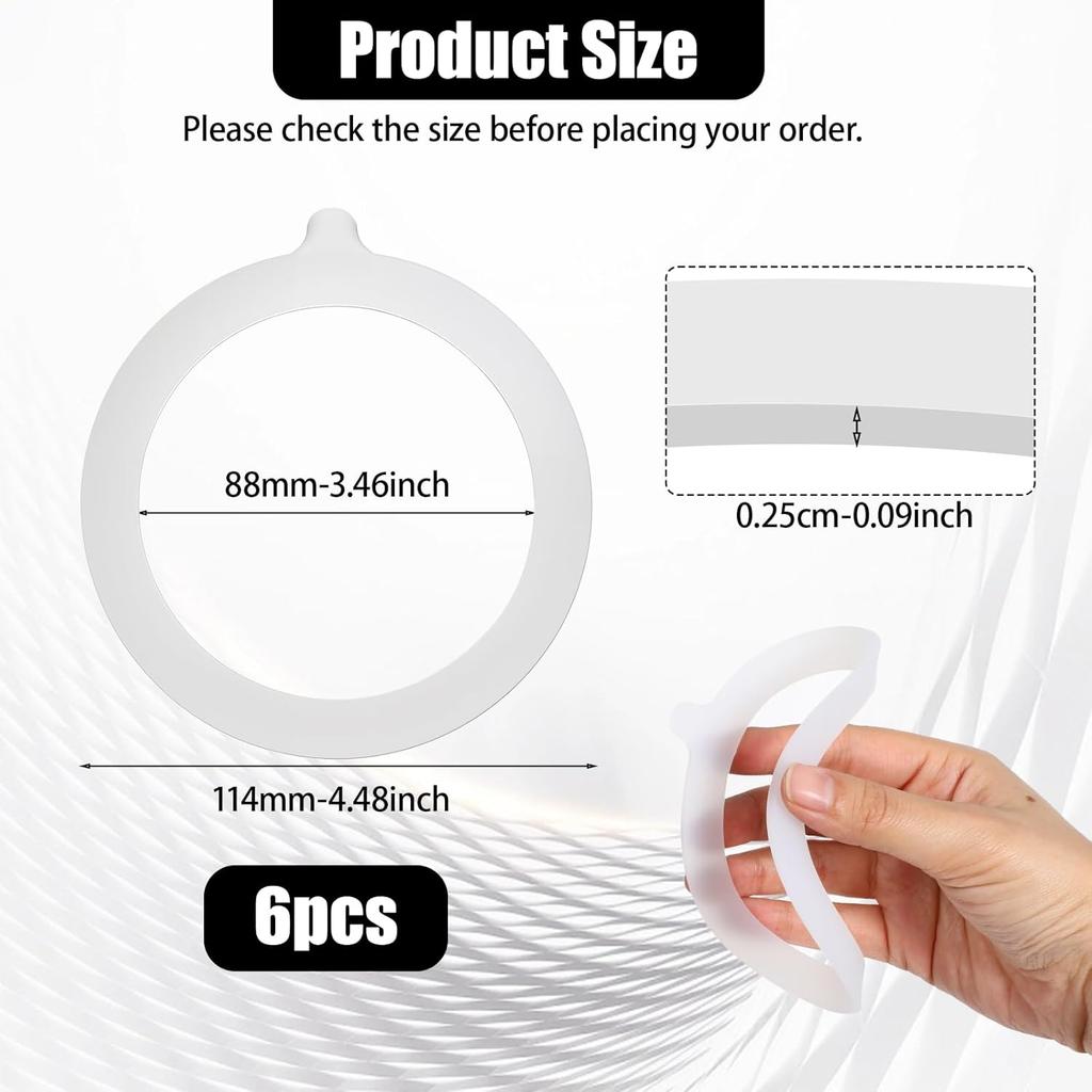 6pcs 4.53 Inch Silicone Sealing Ring Silicone Replacement Gaskets Rubber Seals for Mouth Glass Jars (White)